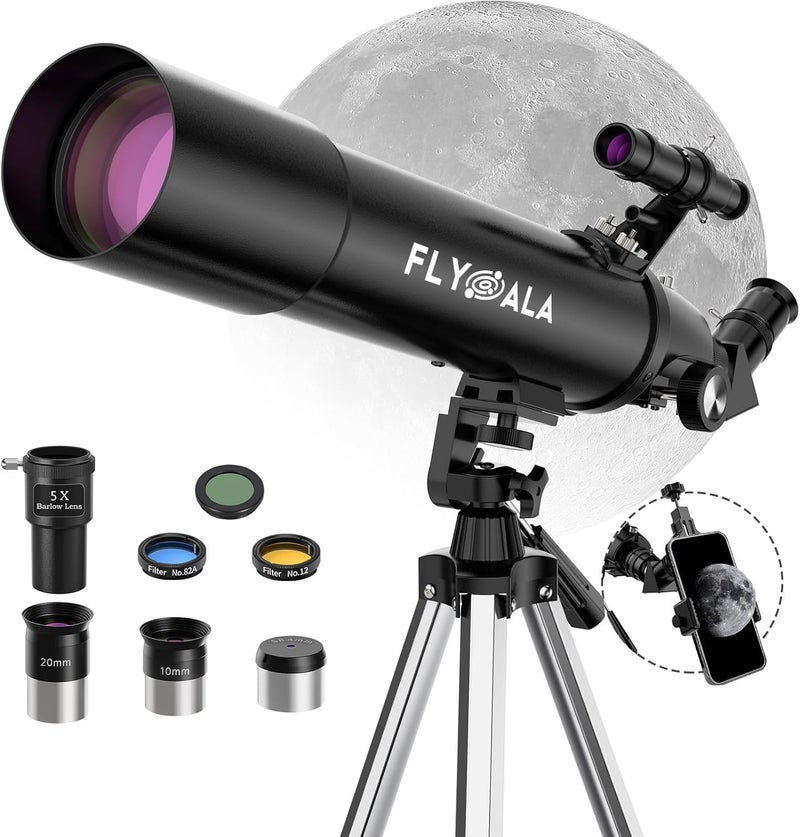 FlyGala Telescope for Kids and Adults,80mm Aperture 600mm Focal Length Beginners Astronomical Telescope for Adults high Powered (30X-750X),Refractor Astronomy telescopes Kids 6-8 8-12 Over 5 Year Old - Image 1